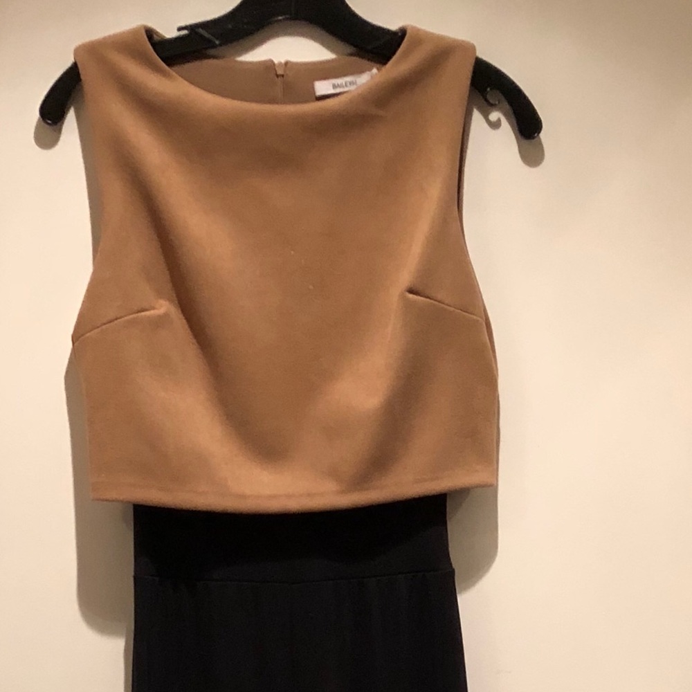 Tan suede/black jersey jumpsuit. Bailey 44